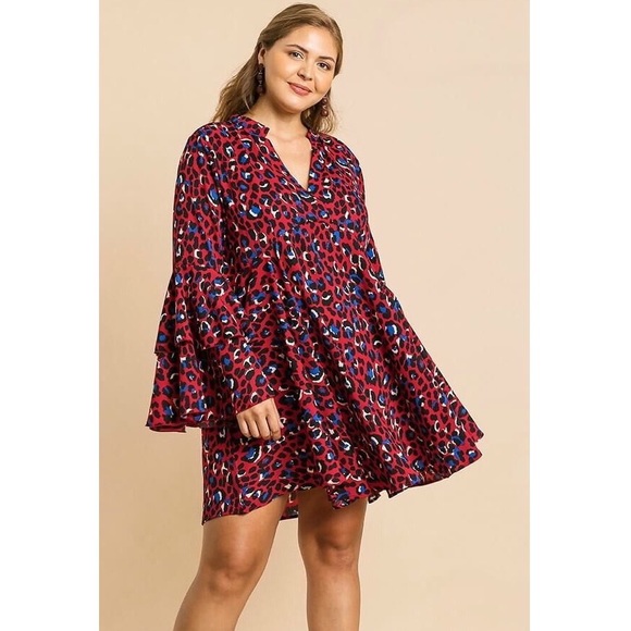 UMGEE Printed Collared Ruffle Bell Sleeve Dress - Picture 11 of 12